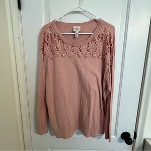 St. John's Bay Blush Floral Lace Sweatshirt